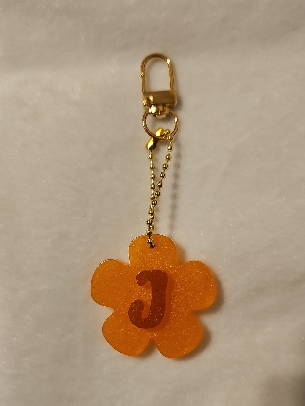 Orange Flower Initial 'J' Keychain Charm